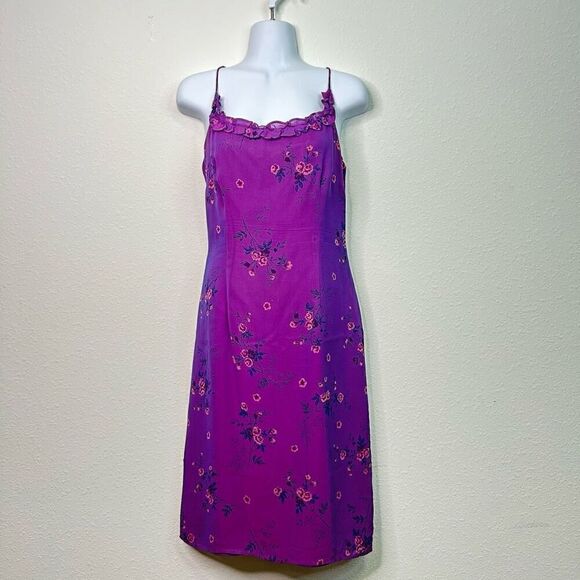 Karin Stevens Purple Vintage Iridescent Floral Strappy Sheath Dress Size 8 - Picture 1 of 14